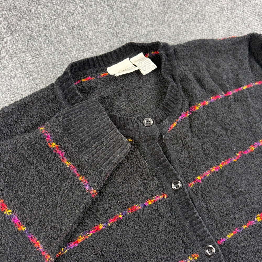 Villager Cardigan Sweater 3 Black Multicolor Striped Knit Button Front Womens